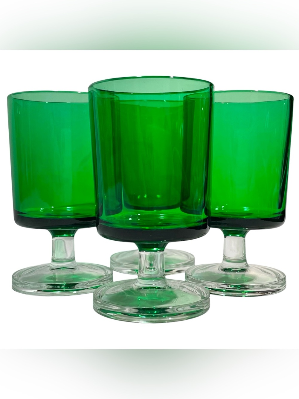 Vintage 1970s Cavalier Kelly Emerald Green Small Liqueur Glasses Set (4)